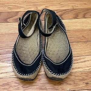 Simple GreenToe Black Canvas Espadrille Ankle Strap Flats Shoes Size 7 Boho